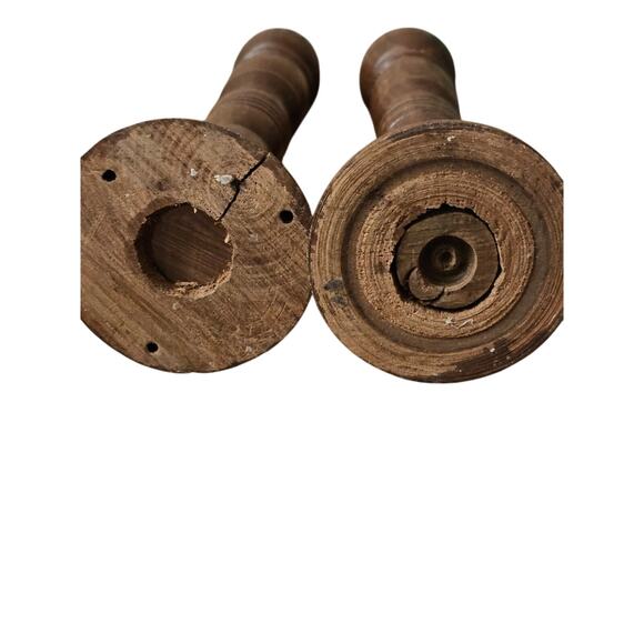 Vintage Pair Wooden Candle Holders Carved Tall MCM Farmhouse CottageCore (gg247) - Picture 5 of 5